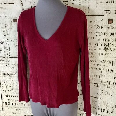 Spiegel Top womens S Red Long Sleeve Shirt  Silk Sheer Blouse V Neck - Image 1 of 4
