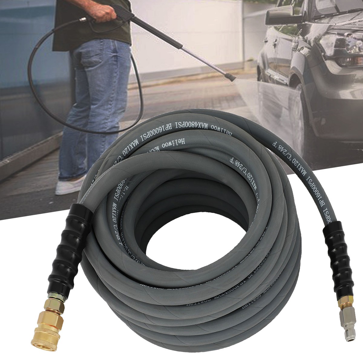 SCITOO Pressure Washer Whip Hose – 4 FT, 3/8 Inch, 4000 PSI, With 3/8 Quick Connect, Flexible & Kink-Resistant