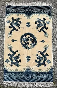 Circa 1950’s ANTIQUE MINT ART DECO SILK CHINESE DRAGON RUG 3x5 HEALTHY EVEN PILE - Picture 1 of 9