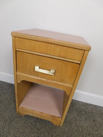 Antique 1940s Blonde Mahogany Art Deco Nightstand Side Table Stand w Open Niche Cover