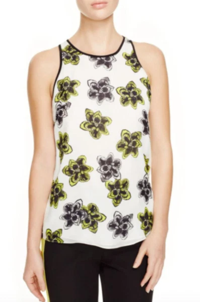 Nuevo con etiquetas Milly Talla 0 Marie Citron Cuello Alto Sin Mangas Seda Blanco Tanque Floral $225 Foto 1 de 4