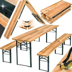 Set tenda birra festa tavolo pieghevole 219 cm 3 pezzi panche richiudibili legno - Foto 1 di 12