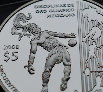 RARO MEXICO PROOF $5 5 PESOS 2008 FUTBOL MUNDIAL PLATA PELOTA MONEDA Foto 1 de 4