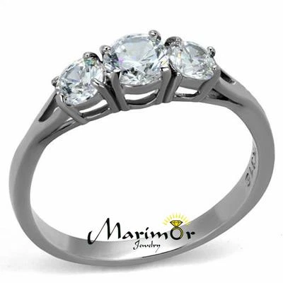 Anillo de aniversario de tres piedras de acero inoxidable con circonitas de 0,96 quilates para mujer talla 5-10 Foto 1 de 4