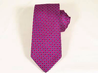 Галстук жаккардовый Hilditch & Key красный шелк с синими квадратами, Англия - Изображение 1 из 4