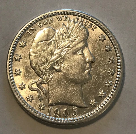 1905 barber Quarter , nice AU Cover