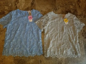 Neu Philosophy kurzärmliges Spitzentop für Damen Chambray blau dampfgrau - Bild 1 von 3