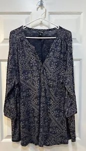 Lucky Brand Flowy Tunic Top Sixe 3X Western Outdoors V-Neck Bohemian Geometric - Picture 1 of 10