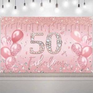 Pink 50th Birthday Backdrop Rose Gold 50 & Fabulous Birthday Photo Backdrops ... - Picture 1 of 6
