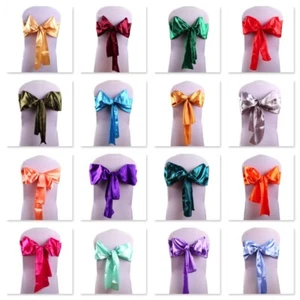 PACK OF 5 SATIN CHAIR COVER BOW SASH FOR WEDDING / PARTY UK SELLER! - Picture 1 of 25