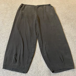 90s Citron Silk Barrel Crop Pants Womens XL Navy Pull On Pockets Athleisure City - Picture 1 of 12