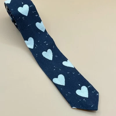 Corbata Burberry Prorsum Azul Marino Blanco Estampado Corazón 100% Lino Hecha en Reino Unido - Diseñador Raro Foto 1 de 4