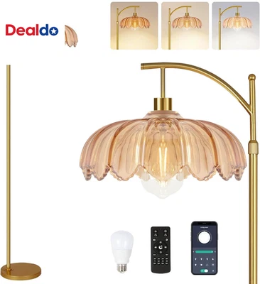 Lámpara de pie dorada para sala de estar, dormitorio, lámpara de pie moderna de mediados de siglo con Re Foto 1 de 4