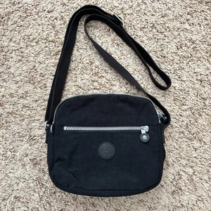 Kipling Keefe Crossbody Purse Women's Black Nylon Double Zipper Divided Pockets - Picture 1 of 18