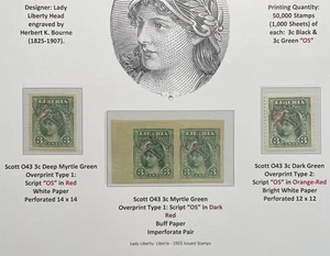 Liberia Official Stamps 1903 3c. Green IMPERF PAIR & Two Singles, Mint Sc O43 - Picture 1 of 3