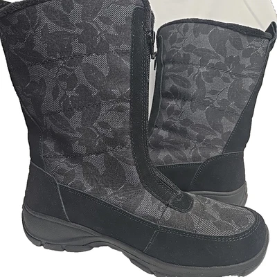 Botas Lands End para mujer talla 8,5D negras lisas con patrón floral de gamuza con cremallera Foto 1 de 4