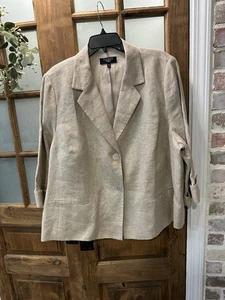 Talbots Blazer Linen Beige Gold Metallic Jacket Size 24W - Picture 1 of 11