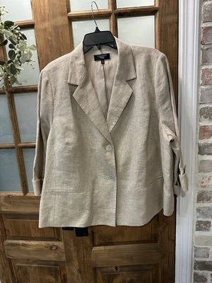 Blazer Talbots Lino Beige Dorado Metálico Chaqueta Talla 24W Foto 1 de 4