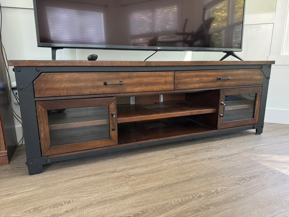 Consola de TV Bayside 3 en 1 centro de entretenimiento madera y hierro forjado recogida local Foto 1 de 4