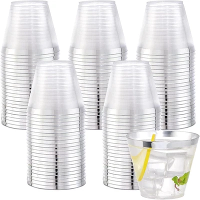 120 PCS Gold Plastic Cups,9 Oz Clear Plastic Cups,Disposable Wine Glasses for Pa - Image 1 of 4