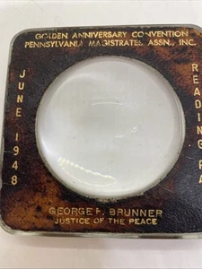 1948 Glass Advertising Paperweight George F Brunner Justice Of The Peace Vintage - Picture 1 of 6