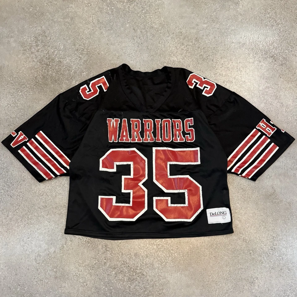 复古 80 年代 DeLong 勇士队网眼裁剪橄榄球球衣大号练习热身  — 第 1/4 张图片