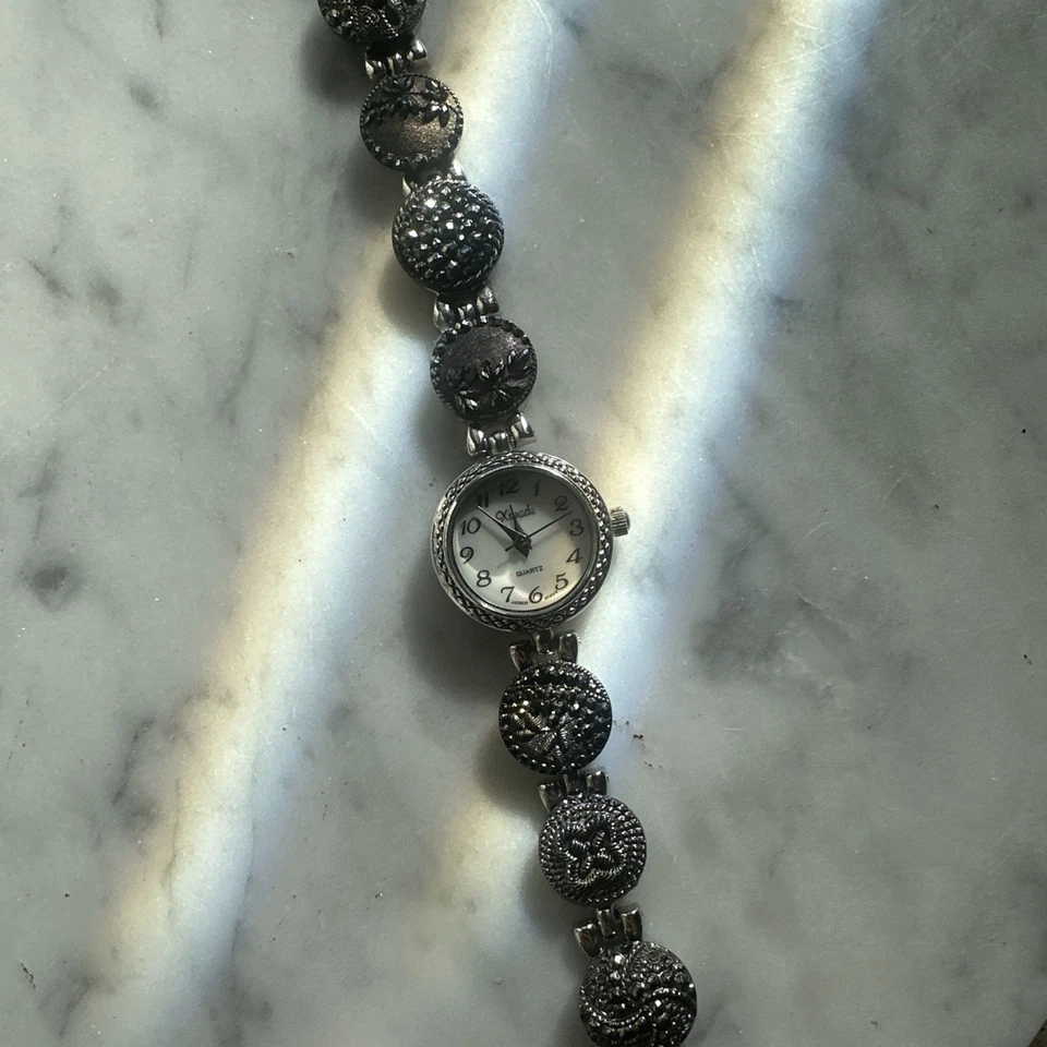 Working Xanadu Marcasite Quartz Wristwatch | 7” Whimsy Goth Victorian Floral - Image 1 of 4