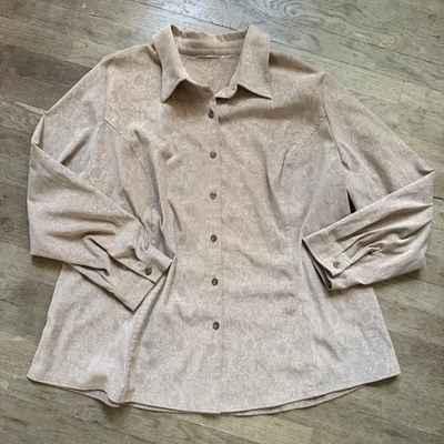 Винтажный Western цветочный искусственной замши землистый кнопка вверх блузка верблюд бежевый 1 X 2 X - Изображение 1 из 4