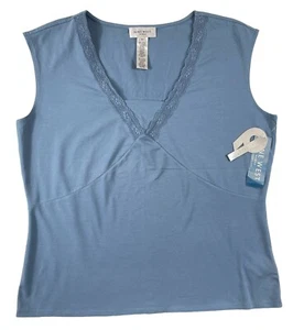 NWT Nine West Top Womens 2X Blue Knit Stretch Lace V-Neck Sleeveless Layering - Picture 1 of 9