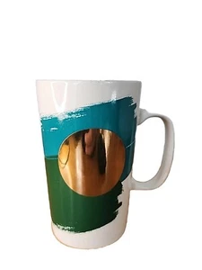 2014 Starbucks Ceramic Mug Cup Handle 16 Oz Gold Dot Green Splash - Picture 1 of 9