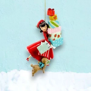 Vintage Retro Shopping Mädchen Ornament Weihnachtsdeko *VERSAND INNERHALB VON 10 TAGEN* NEU - Bild 1 von 1