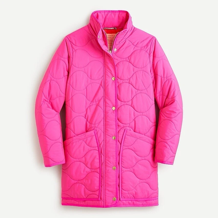 JCrew PrimaPuff Quilted Hot Pink Long Coat size XS - Image 1 of 4