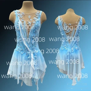 Eis Eiskunstlauf Wettkampfkleid Mädchen Schlagstock Wirbel Kostüm blau färben - Bild 1 von 7