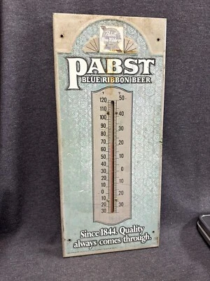 Rare Vintage 1950s Pabst Blue Ribbon Beer 20" Embossed Metal Thermometer - Image 1 of 4