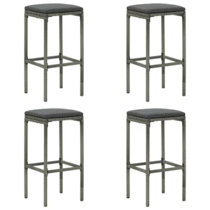 vidaXL Bar Stools with Cushions 4 pcs Grey Poly Rattan - Picture 1 of 8