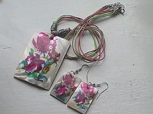 native american shell necklace earring set hand painted BLESSED NATURE BUTTERFLY - Picture 1 of 12