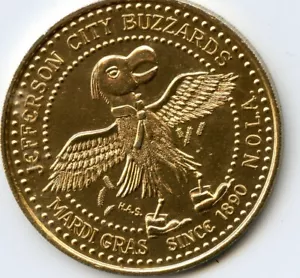 Mardi Gras Doubloon Jefferson City Buzzards 1972 aluminio dorado - Imagen 1 de 2