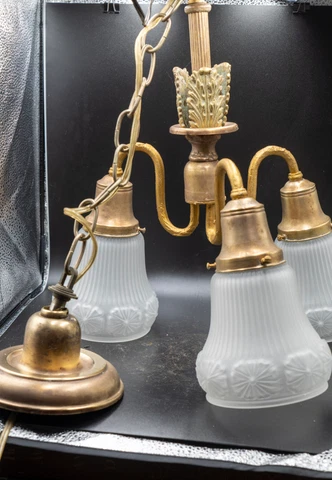 Vintage Antique 1920's Porch Entrance Ceiling Light 3 Bulbs with Frosted Glass Cover