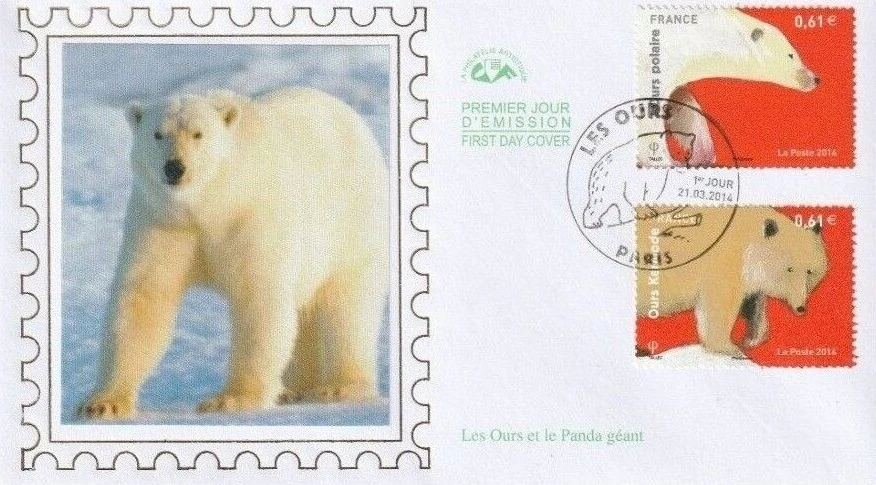 FDC 2014_Enveloppe 1er jour_fdc_soie_Les Ours et le Panda géant. (4845/46). - Photo 1/1