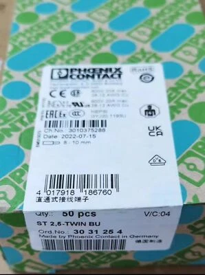 50PCS Phoenix Contact 3031254 straight through terminal block ST 2,5-TWIN BU - Image 1 of 2