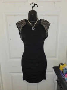 Vintage Ruby Rox wunderschönes schwarzes stretchiges Nieten / Strass Slinky Minikleid - Bild 1 von 4