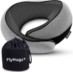 Flyhugz® Neck Travel Pillow | Memory Foam Neck Pillow for Comfort on Airplane | - Picture 1 of 12