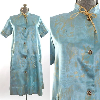 Vintage 1950s Medium Blue Gold Persian Novelty Print Duster Jacket | Dream Wear - Image 1 of 4