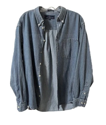 Camisa masculina John Ashford listrada azul e branca com colarinho de botões tamanho G - Imagem 1 de 3