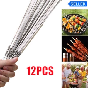 12pcs Bbq Skewers Stainless Steel Meat Needle Flat Shish Kebab Skewers Sticks - Picture 1 of 11
