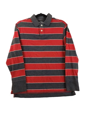 Arizona Jean Junior Men L Red Gray Striped Long Sleeve Quarter Button Polo Shirt - Image 1 of 4