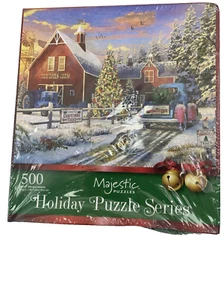 500 Piece Jigsaw Puzzle New Red Barn Tree Farm Holiday Scene 18X23.5" Christmas - Picture 1 of 11