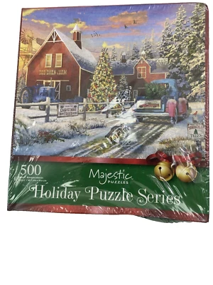 500 Piece Jigsaw Puzzle New Red Barn Tree Farm Holiday Scene 18X23.5"  Christmas - Image 1 of 4