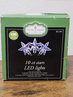 Trim A Home 10 STAR LED LIGHTS Battery Operated NEW IN BOX Holidays Christmas  - Image 1 of 3