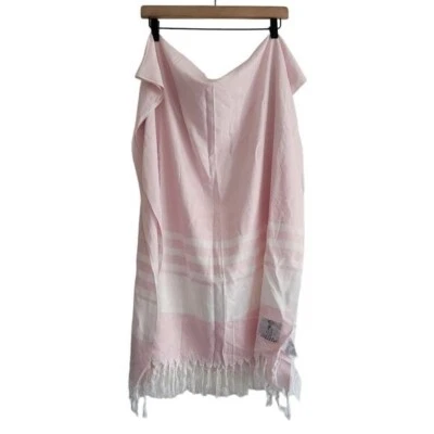 NEW Little Giraffe Indigo Turkish Towel Pink White Stripe Viscose 27" x 59" - Image 1 of 4